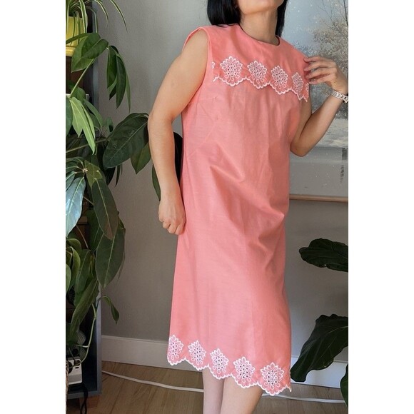 vintage 60s orange white embroidered sailor collar sheer mod midi dress medium - Picture 3 of 8